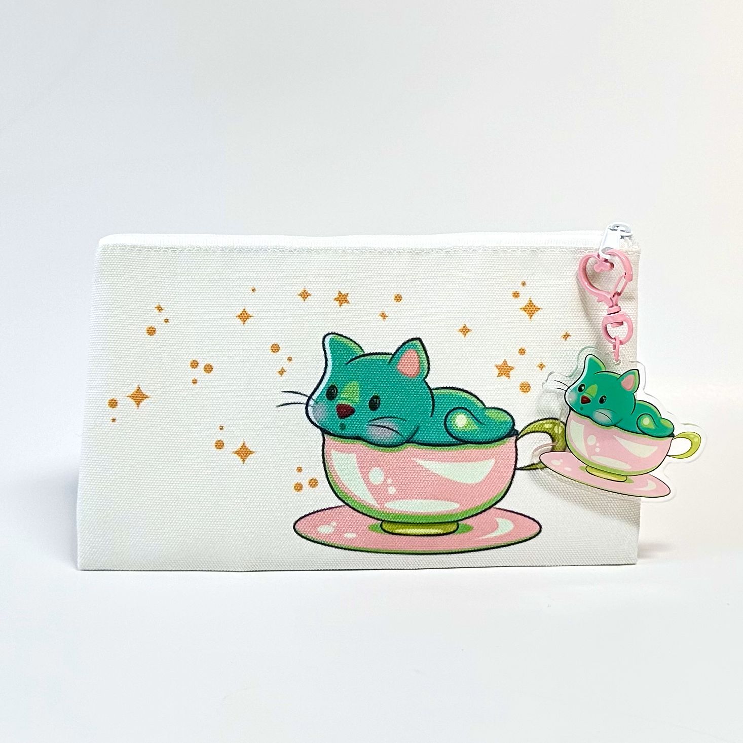 "Green Tea Cup Cat" Accessories Bag - Image 5