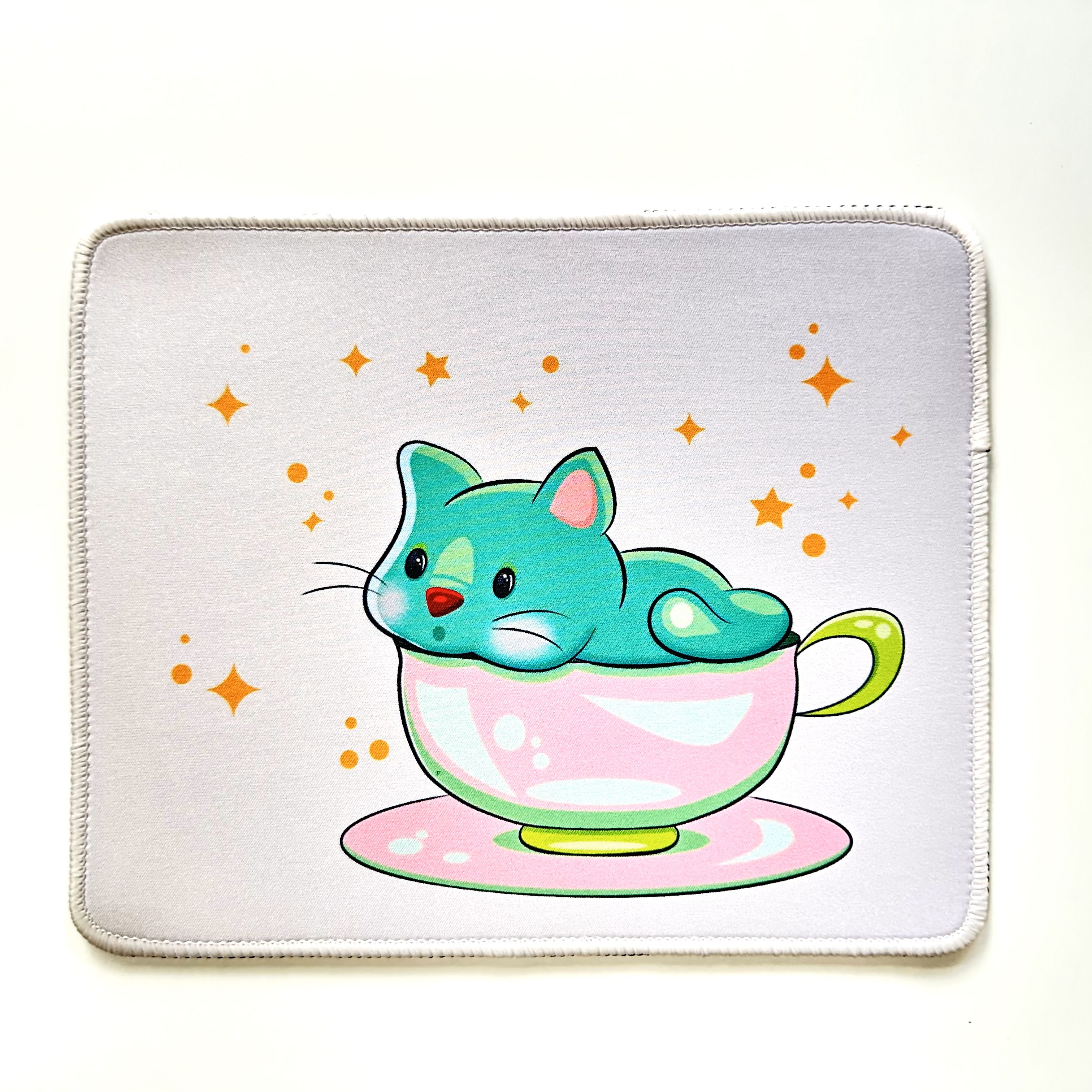 Mouse Pad Green Tea Cup Cat