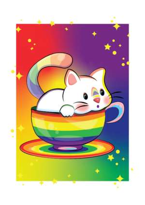 "LGB Tea Cup Cat" Art Print