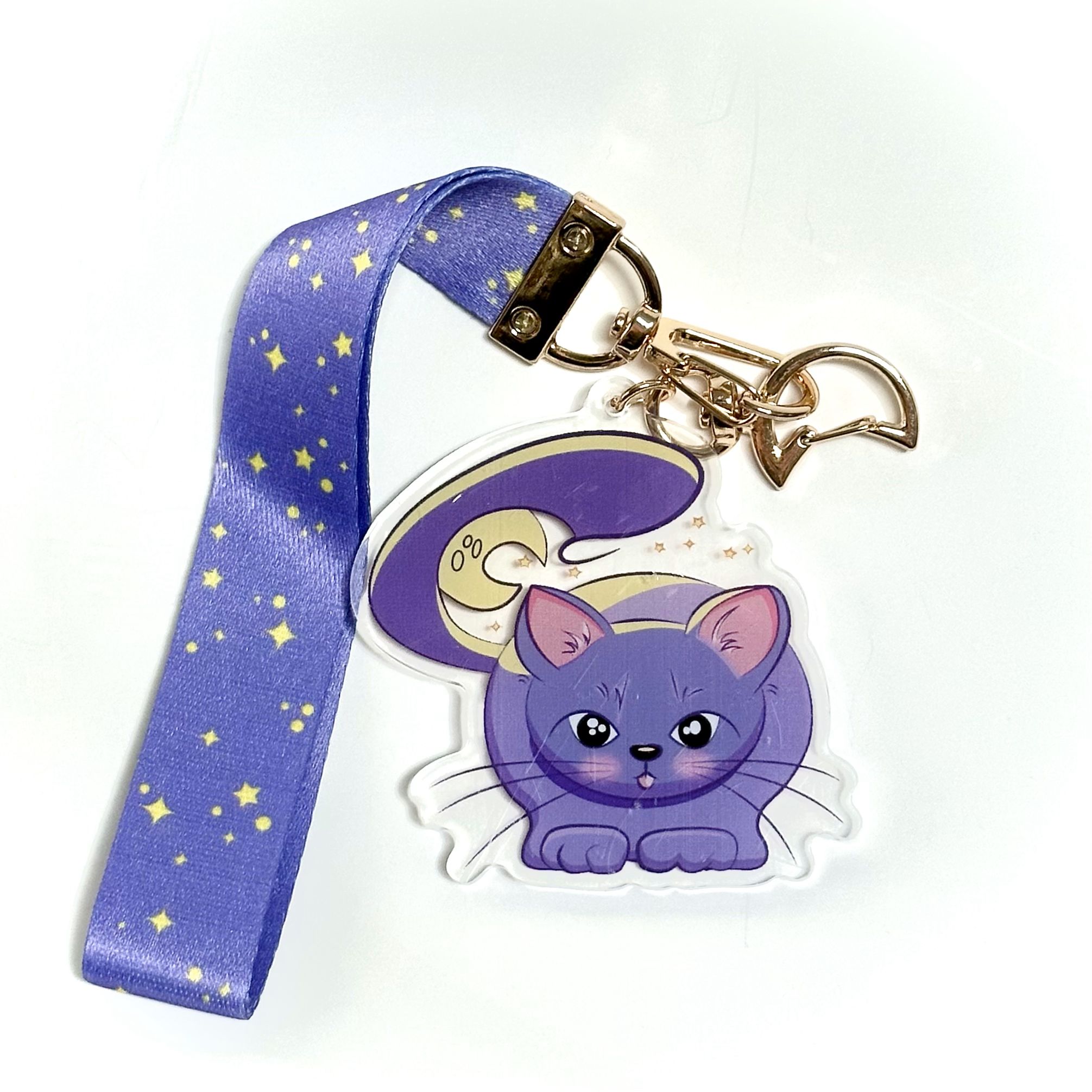 “Cat & Moon” Lanyard Keychain