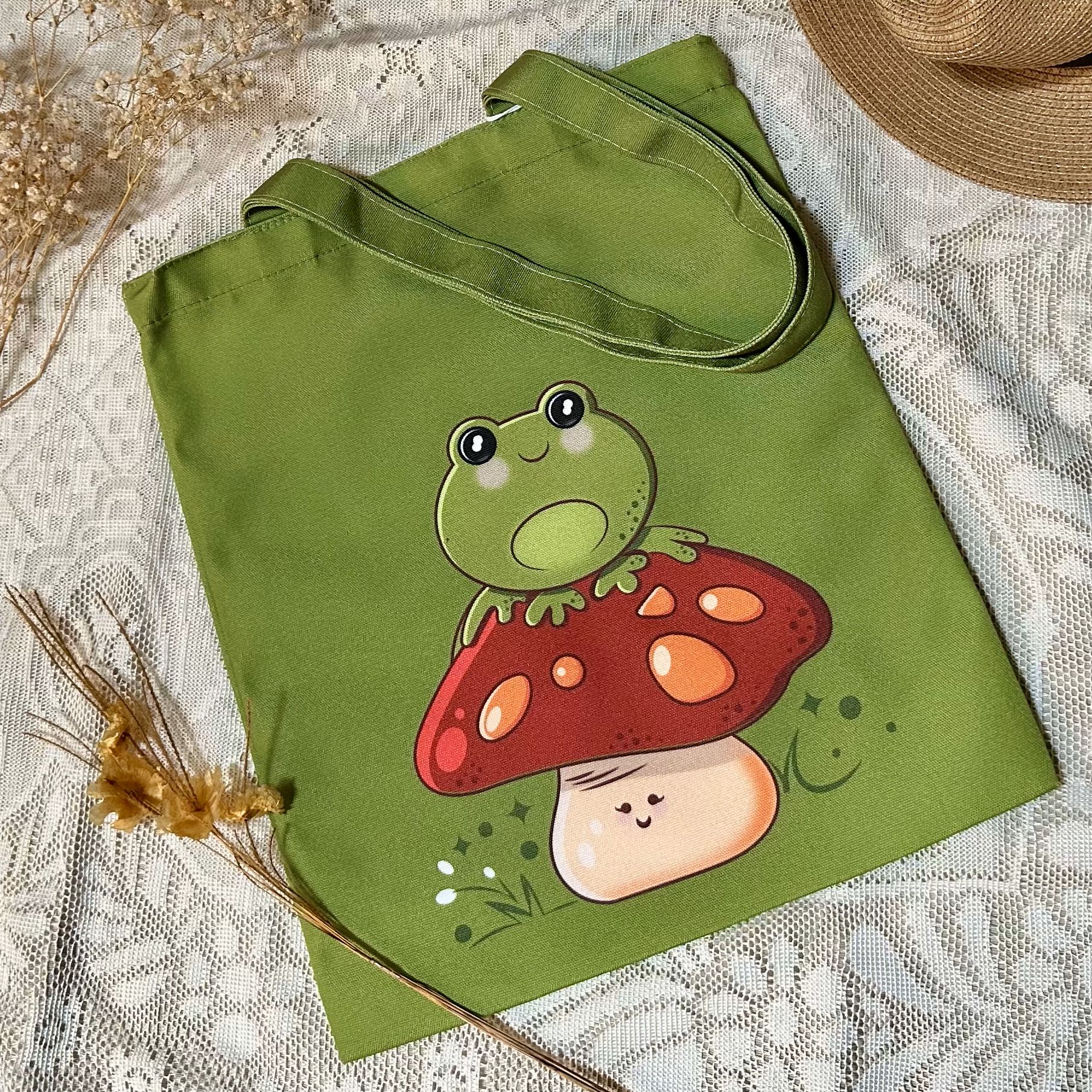 "Froggo and Mushroom" Tote Bag