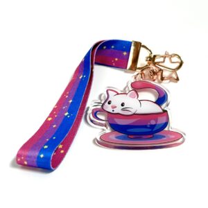 “LGB Tea Cup Cat Bi” Lanyard Keychain