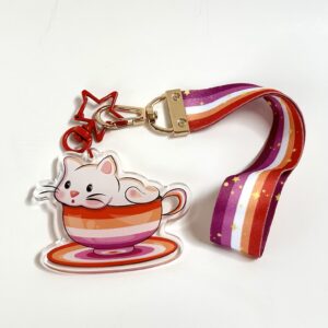 “LGB Tea Cup Cat Lesbian” Lanyard Keychain