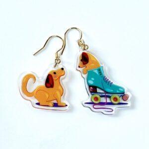 "Doggos and Skate" Earrings - Asymmetric