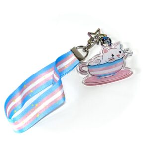 “LGB Tea Cup Cat Trans” Lanyard Keychain