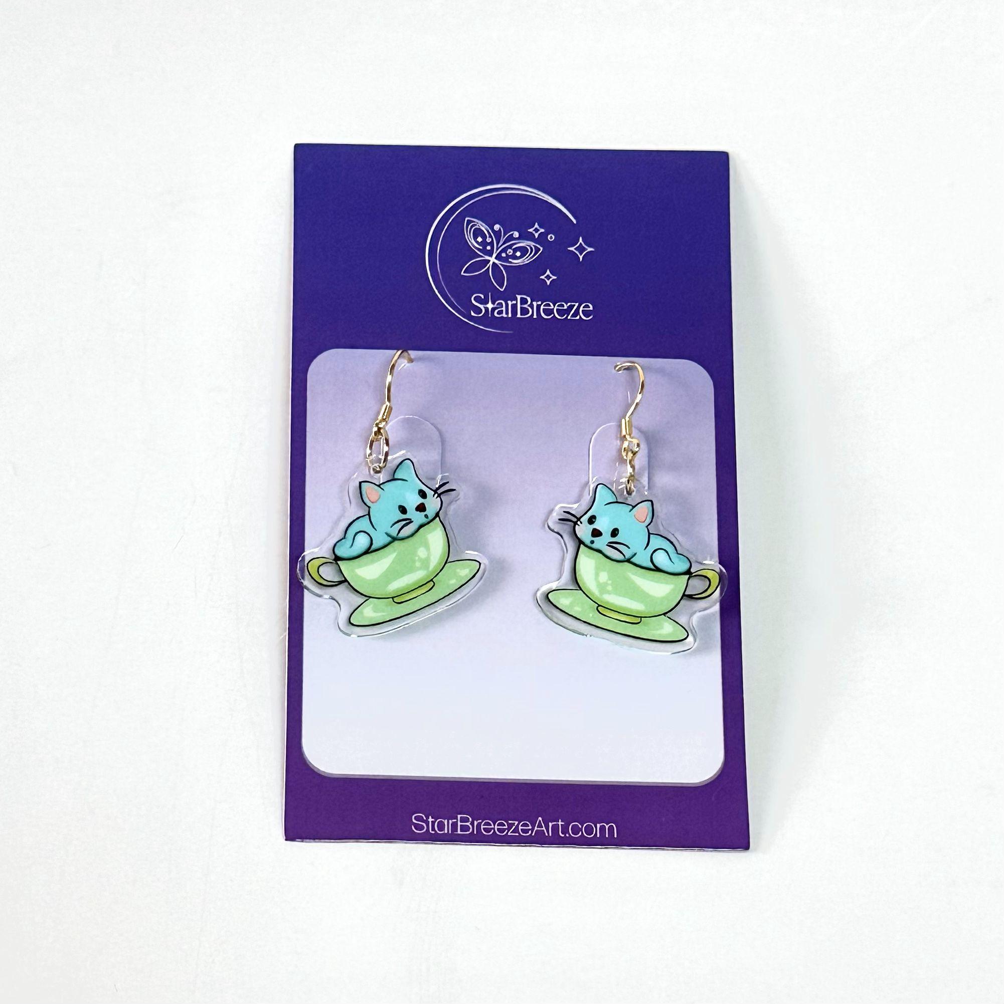"Tea Cup Cat" Earrings - Image 2